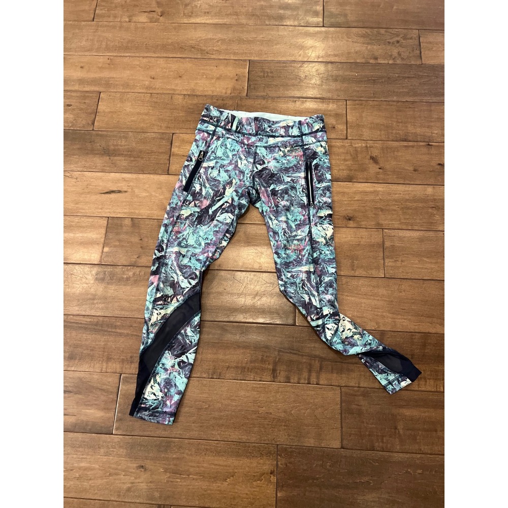 Lululemon Run Speed Leggings Marble Print Athletic Zippers‎ Size 6
